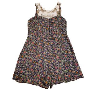 BCBGeneration Floral Lace Romper Navy Blue Multi-color Women's Small S Pre-owned